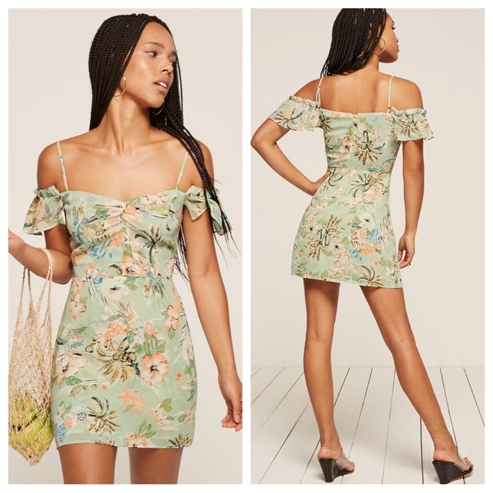 Reformation Floral Green Mini Dress